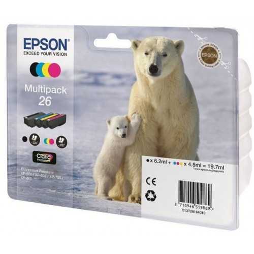 EPSON 26 Ours polaire Noir couleur Pack de 4 cartouches d'encre d'origine
