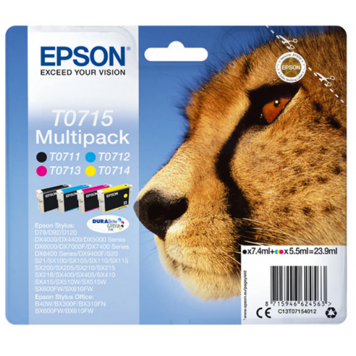 EPSON Multipack Guépard T0715 Noir, Cyan, Magenta et Jaune
