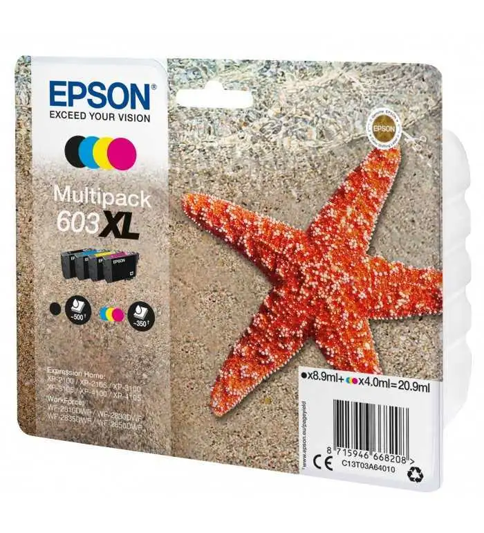 Epson 603XL Étoile de Mer Noir couleur Pack de 4 Cartouches d'encre d'origine