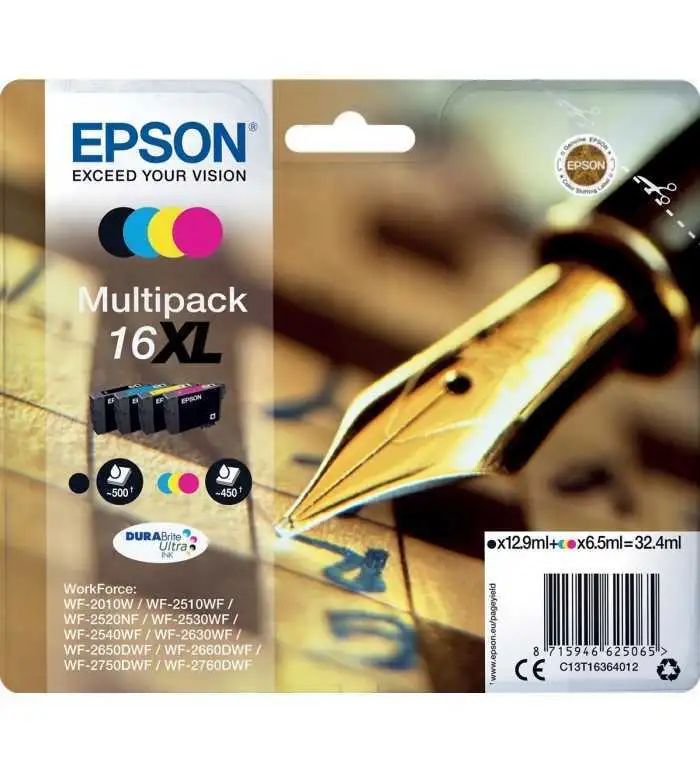 EPSON 16XL Noir couleur Stylo Plume Pack de 4 cartouches d'encre d'origine