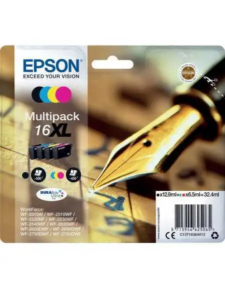 EPSON 16XL Noir couleur Stylo Plume Pack de 4 cartouches d'encre d'origine