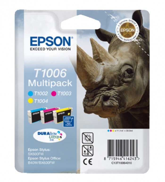 Epson T1006 Rhinocéros Couleur Pack de 3 Cartouches d'encre d'origine