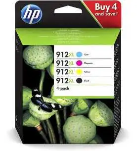 HP 912XL Noir couleur Pack de 4 Cartouches d'encre d'origine