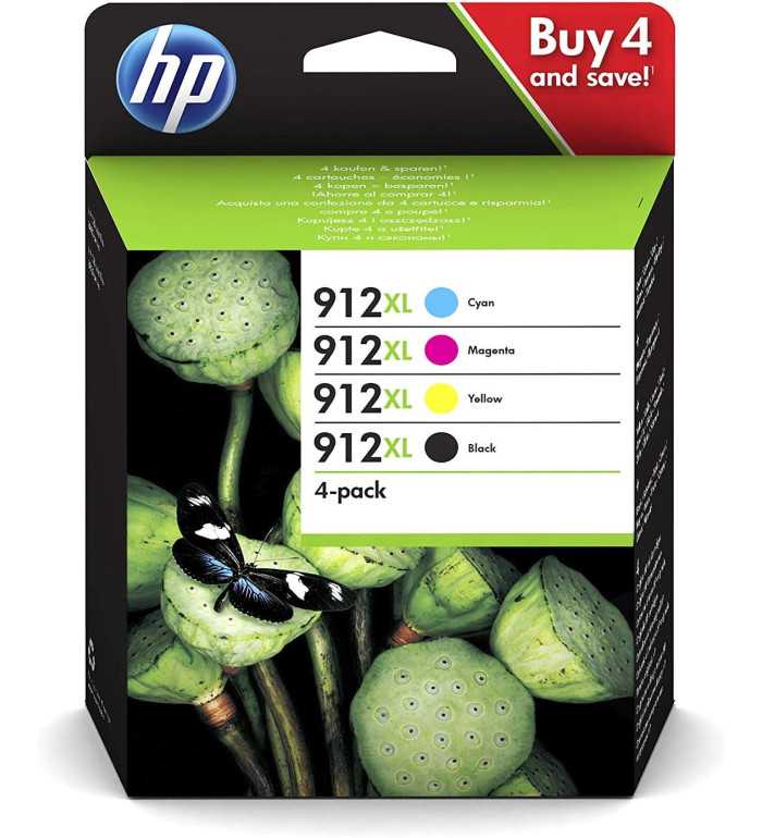 HP 912XL Noir couleur Pack de 4 Cartouches d'encre d'origine