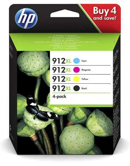 HP 912XL Noir couleur Pack de 4 Cartouches d'encre d'origine