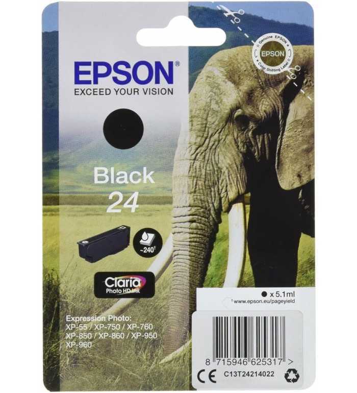 Epson 24 Noir Éléphant Cartouche d'encre d'origine