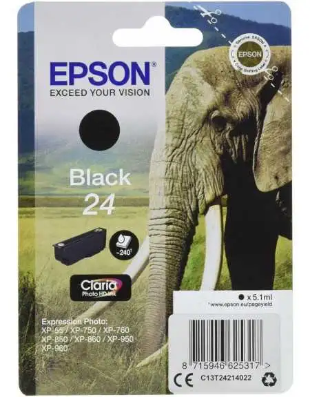 Epson 24 Noir Éléphant Cartouche d'encre d'origine