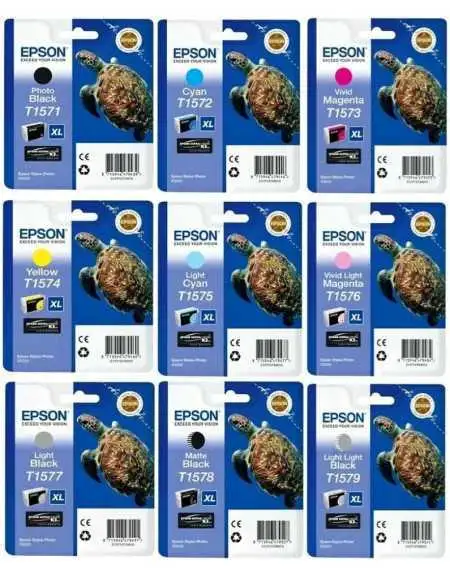 Epson T157 Tortue Noir couleur Pack de 9 Cartouches d'encre d'origine