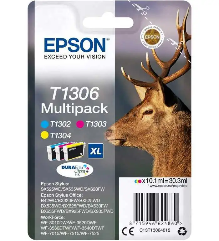 EPSON T1306 Couleur Cerf Multipack de 3 cartouches d'encre d'origine