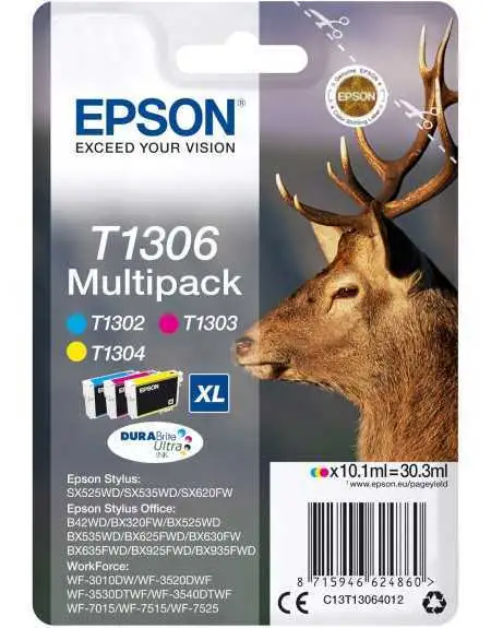 EPSON T1306 Couleur Cerf Multipack de 3 cartouches d'encre d'origine