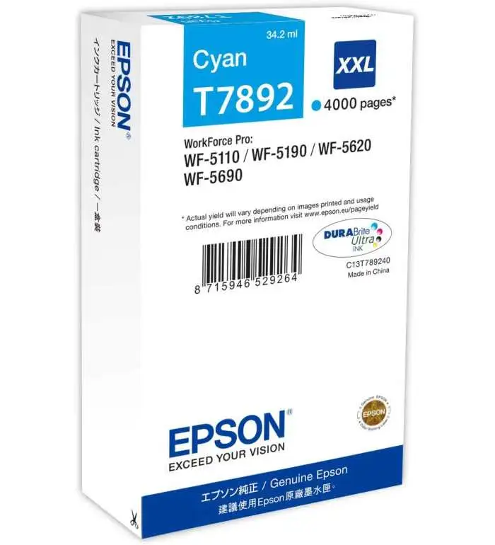 Epson T7892 XXL Cyan Cartouche d'encre d'origine