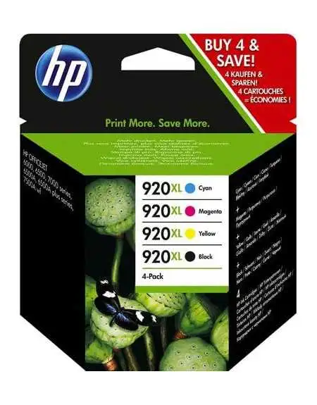 HP 920XL Noir couleur Pack de 4 Cartouches moins cher sur Promos-cartouches